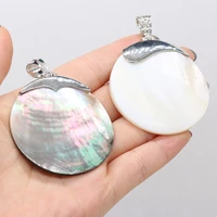 natural round black and white shell pendant handmade crafts diy necklace jewelry accessories gift making for woman size 50x50mm