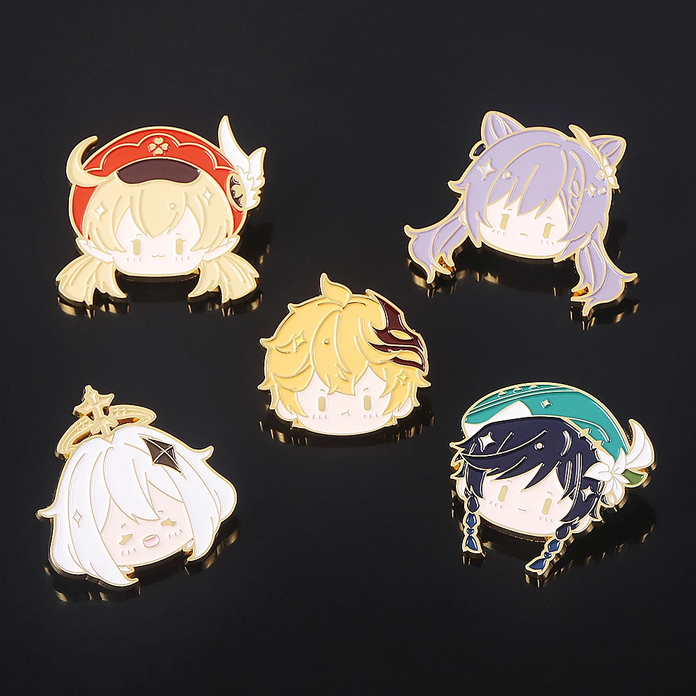 

Genshin Impacts Enamel Pin Kawaii Cartoon Tartaglia Paimon Keqing Klee Barbatos Brooch Video Game Fans Badge Jewelry Gift