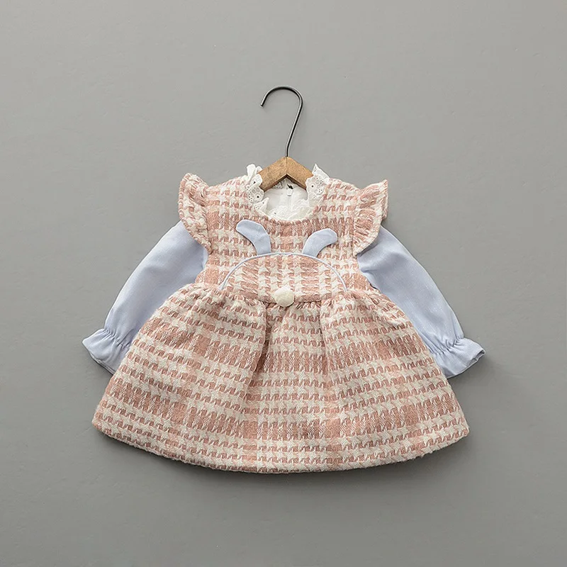 Милое зимнее детское платье принцессы с кружевным воротником для девочек