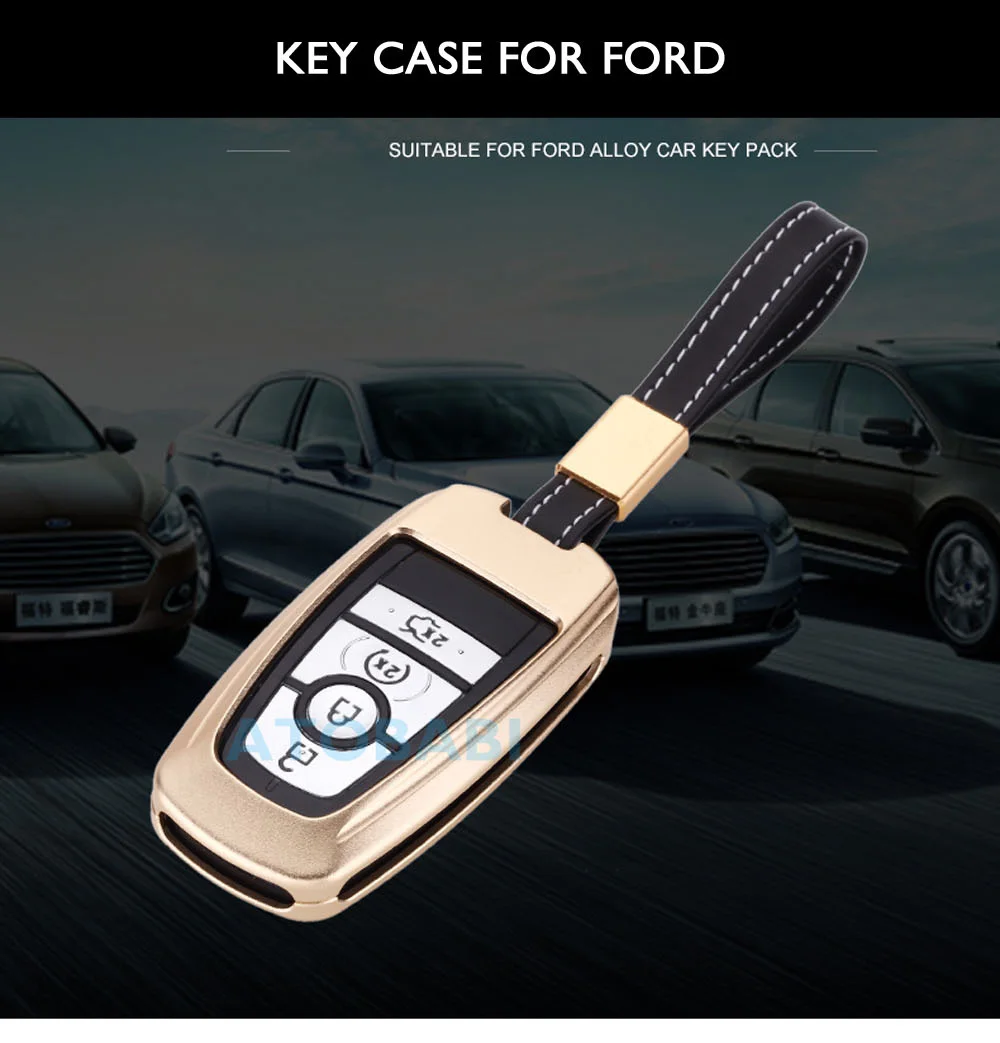 Aluminum Alloy Car Key Case For Ford Mendeo Fusion Edge Expedition F-150 F-250 F-350 Smart Keyless Remote Fob Cover Keychain Bag