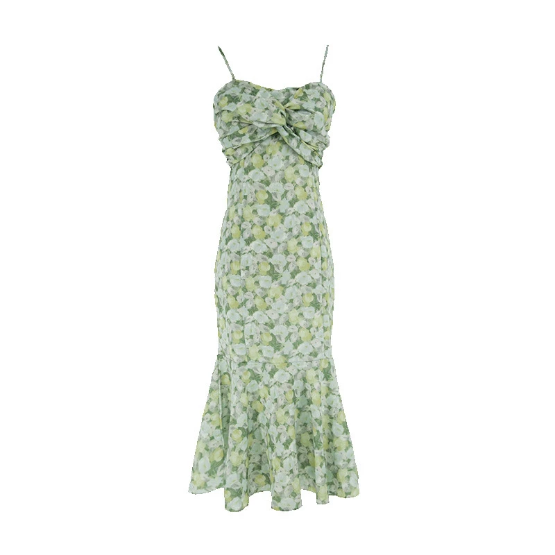 

Summer New Product Sling Pure Colo Off-Shoulder Retro Sweet Hepburn Style Long Dress Suspender Skirt Y338