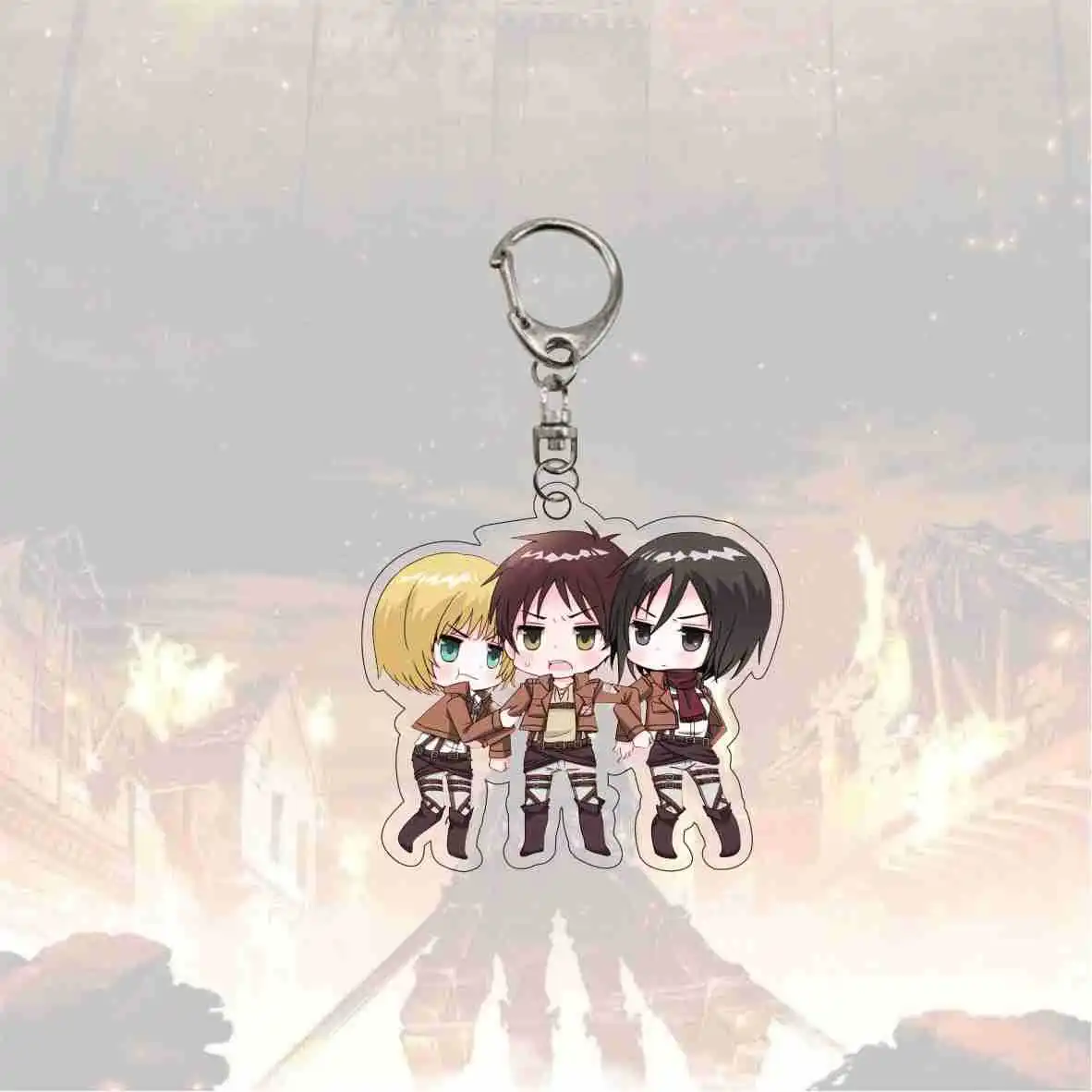 

Anime Keychains Accessories Attack on Titan Key Chains Double Sided Acrylic Car Backpack Pendant keyRing For Women