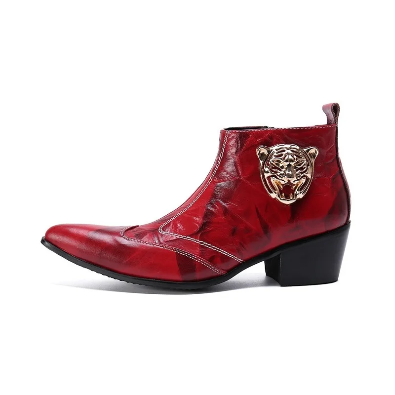 Женские мужские ботильоны из мягкой кожи с острым металлическим носком красные