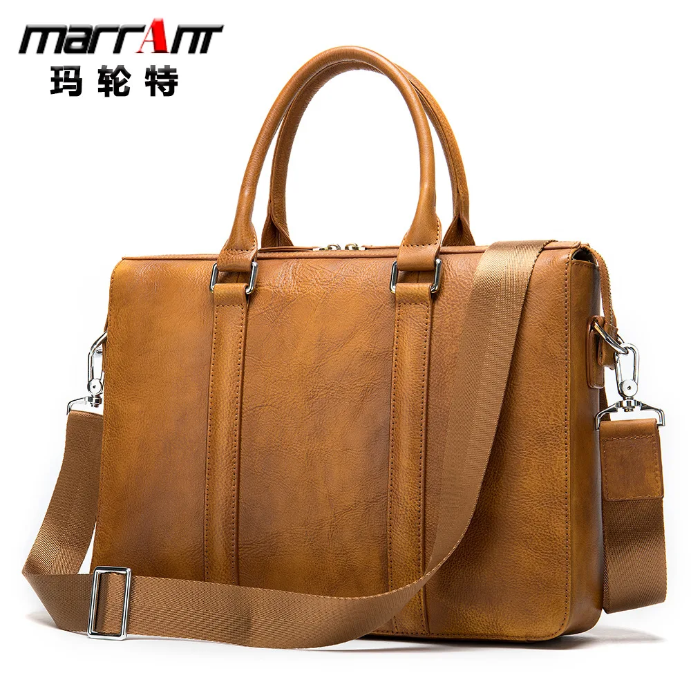 

Vintage Men's Leather Briefcase Fashion Business 14-Inch Computer Handbag Hand-Rub Color Portfolio