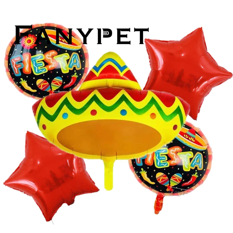 

5pcs Hat Fiesta Foil balloons Mexico avocado Air balloon for Happy Birthday Party Baby Shower Fiesta Party Decorations globos