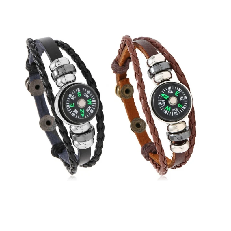 Браслет с компасом кожаный плетеный браслет для выживания туризма рыбалки охоты