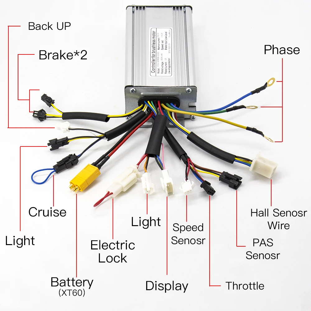 Контроллер электровелосипеда в 36 В 48V 500W 25A бесщеточный 9 Mosfet прямоугольную волну