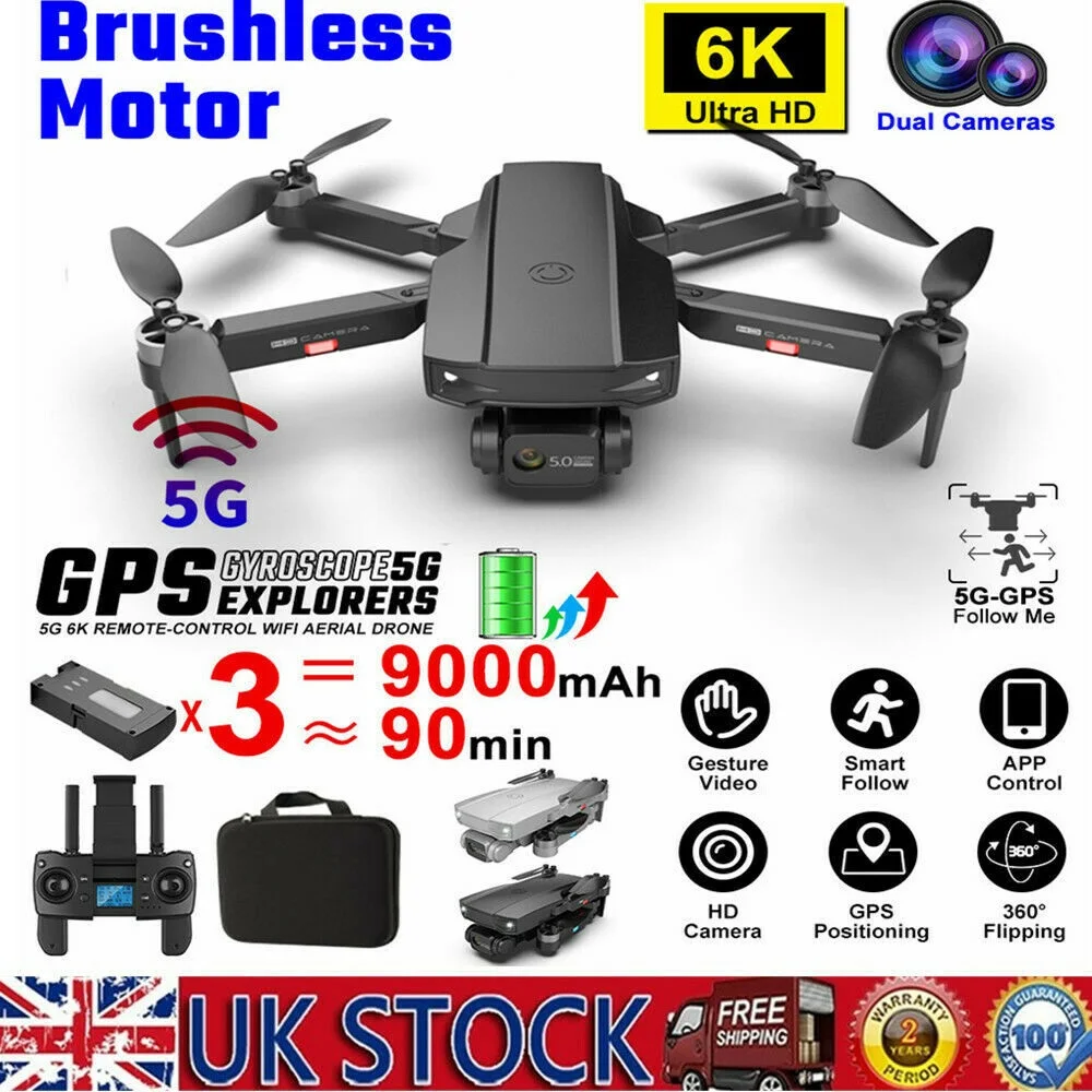 

6K RC Aerial Drone GPS 5G Drone HD Dual Camera Wifi FPV RC Quadcopter 3 Battery