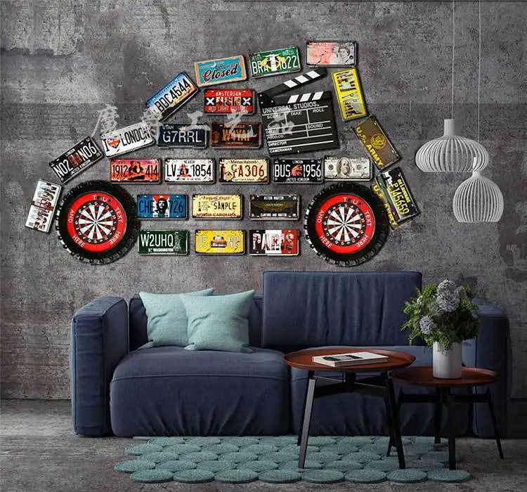 

Industrial wind retro iron plate painting creative license plate wall decoration pendant wall decoration three-dimensional