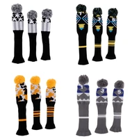 3pcsset golf club knit head covers headcovers vintange long neck pom pom sock covers 1 3 5 for driver woods