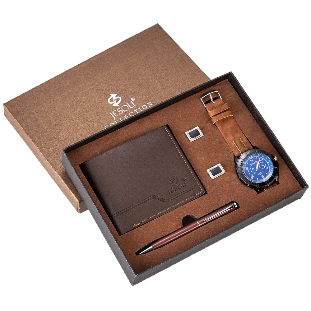 

Men's Gift Set Beautifully Packaged Watches and Wallet Cufflink Pen Set Creative Portfolio Set Men 2021 Luxury Couples Gifts