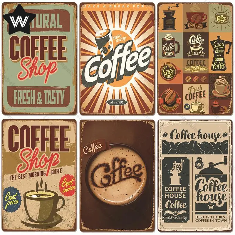 

Hot Coffee Tinplate Fresh Tasty Coffee Metal Plaque Vintage Wall Sticker Coffee Menu Metal Poster Tin Plaque for Cafe Decoration