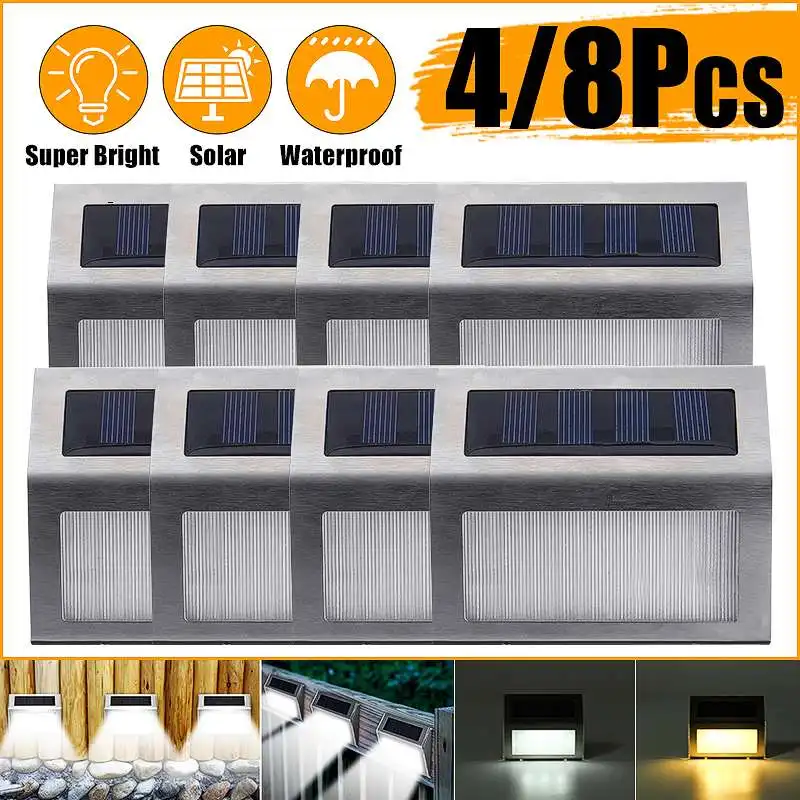 

2/4/8Pcs 3 LED Waterproof Solar Light Outdoor Solar Power Stair Light Garden Pathway Street Lamp Warm Cold White Wall Lights
