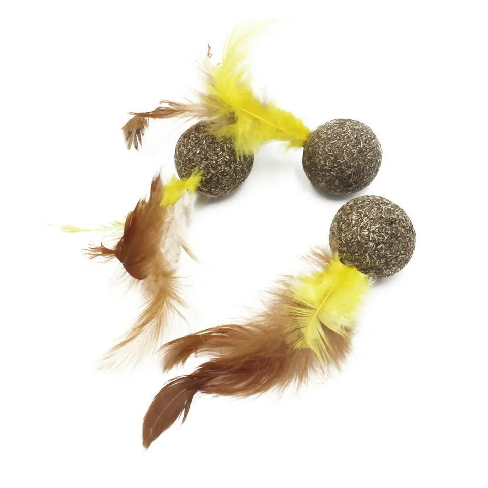 Cat Toy Soft Feather Natural Catnip Ball Toy Menthol Flavor Kitten Treat Cats Playing Chasing Cleaning Teeth Toy Pet Supplies