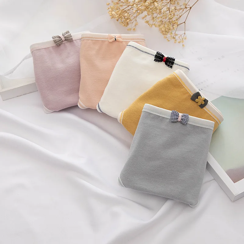 

3Pac Cotton Panties Women's Underwear Skin-friendly M-2XL Soft Seamless Underpants Bow Badge Panty Solid Color Lingerie Women