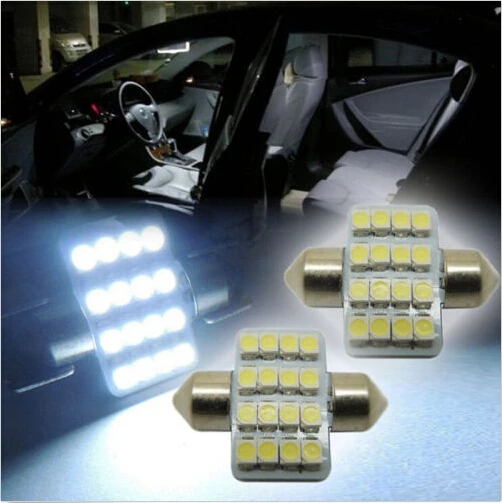 2 предмета 16 SMD LED 3528 31 мм автомобилей теплый белый интерьер купола гирлянда лампа