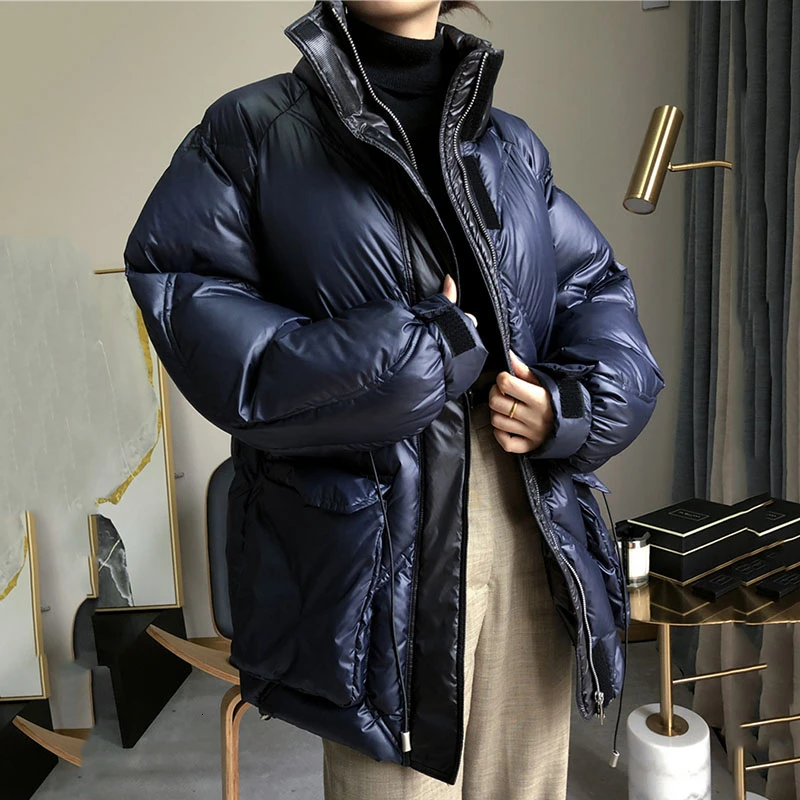 Navy blue Женский зимний пуховик, пальто, длинные теплые парки, натуральный мех серебристой лисы, утиный пух, пальто с капюшоном, утолщенный пуховик для женщин YRF84 - Цвет: Navy blue