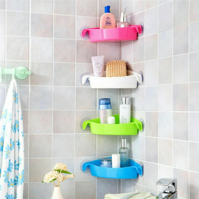 Новый присосочный держатель для хранения ванных принадлежностей, пластиковый угловой стеллаж, крепится на стену, полка для душа, горячий спрос.