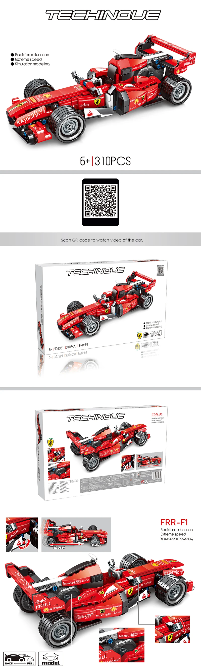 310 шт Ferrared F1 гоночный автомобиль строительные блоки fit Technic Racer транспортные средства Supercar Playmobil кирпичи дети мальчик игрушка Рождественский подарок