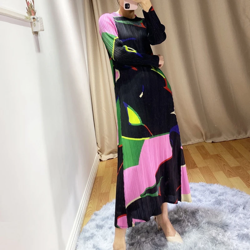 LANMREM 2020 Новое плиссированное платье Famale высококачественное Платье с принтом