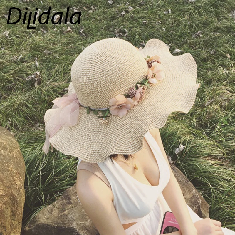 Dilidala волнистое покрытие Солнцезащитная женская соломенная шляпа для женщин