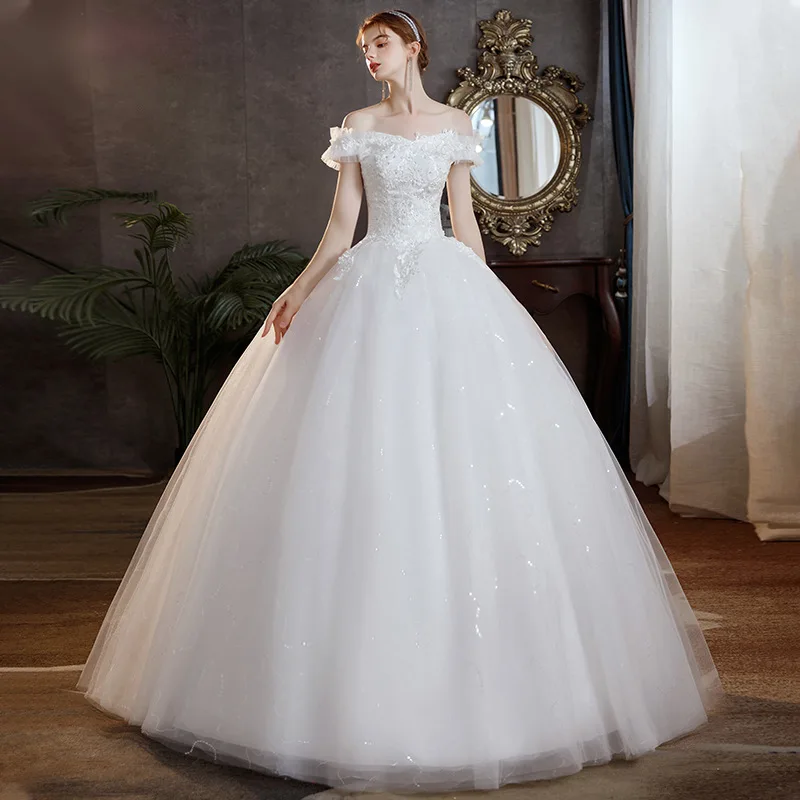 

VLNUO NISA Flower Wedding Dress 2021 New Style Bride Plus Size Wedding Dreamy Off The Shoulder Bridal Lace Up Dresses Ball Gowns