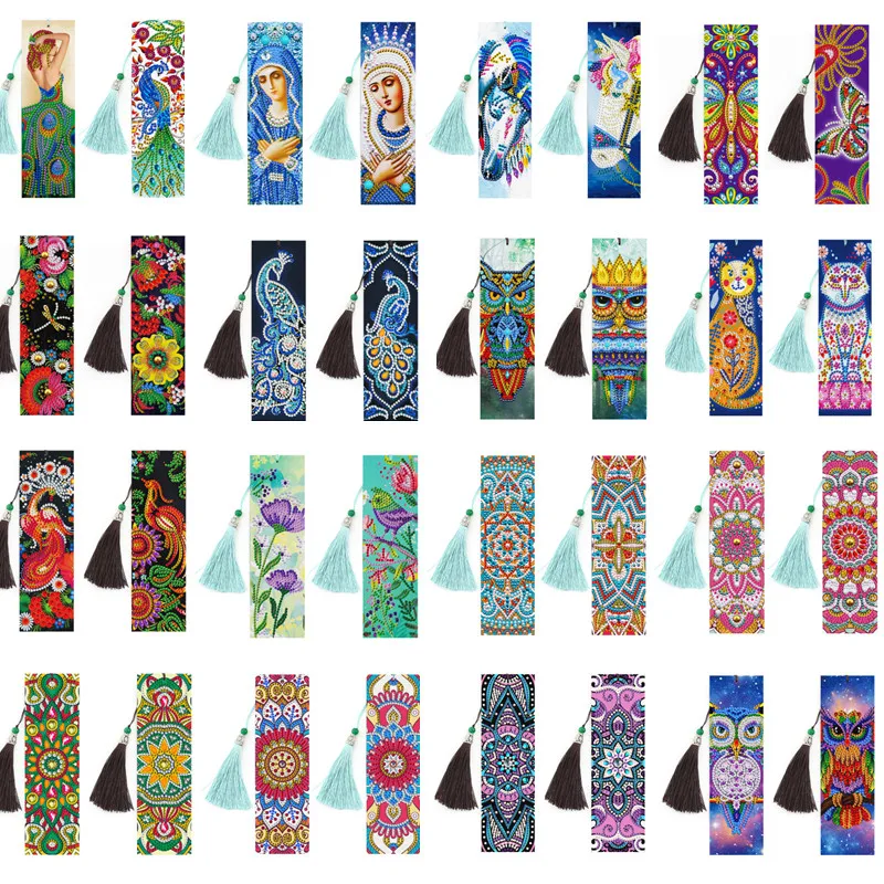 

2PCS/Set DIY Special Shaped Diamond Painting Bookmarks diamond Embroidery Cross Stitch Tassel Bookmark Diamond Mosaic Gift