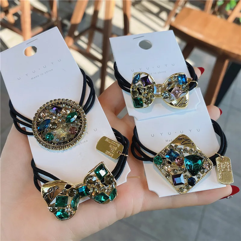 

Women Crystal Rhinestone Bow Elastic Hair Bands Elegant Head Rope Tie Fashion Ponytail Holder Scrunchies Girls Hair Accessories