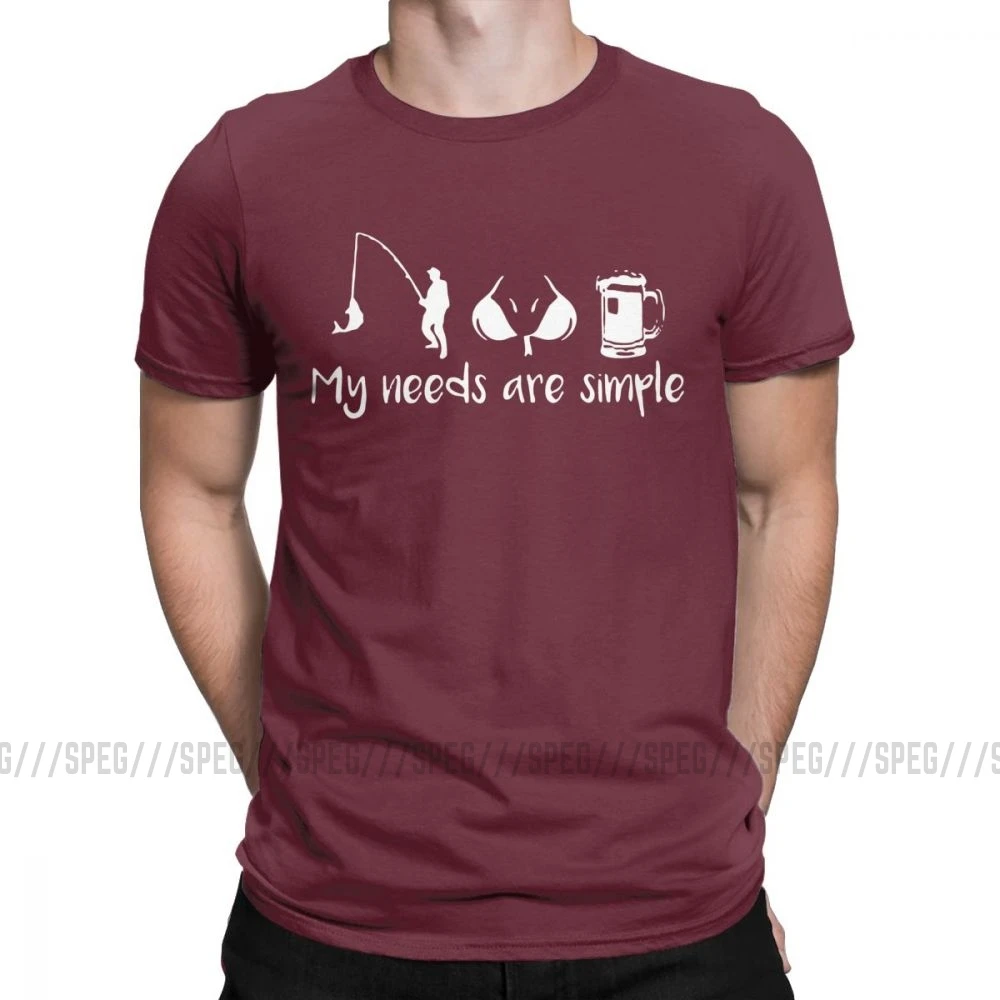 My Needs Are Simple Мужская футболка для рыбалки, груди, пива, Фишера, забавные хлопковые футболки с коротким рукавом, футболка с круглым вырезом, одежда размера плюс - Цвет: Золотой