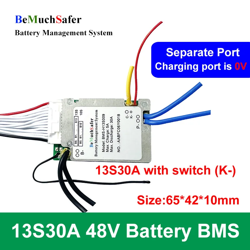 BeMuchSafer 48 В 13S30A BMS отдельный порт 13S 30A Hailong Parrot 18650 3 6 для электронного велосипеда