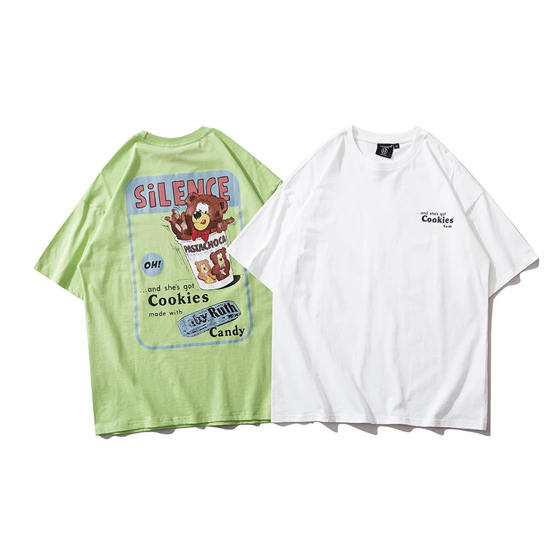 

Dropshipping Street Fashion Hipster Hip Hop Bear Print T Shirts Couples Casual Short Sleeve Tops Tees Male Soft Cotton Tshirts