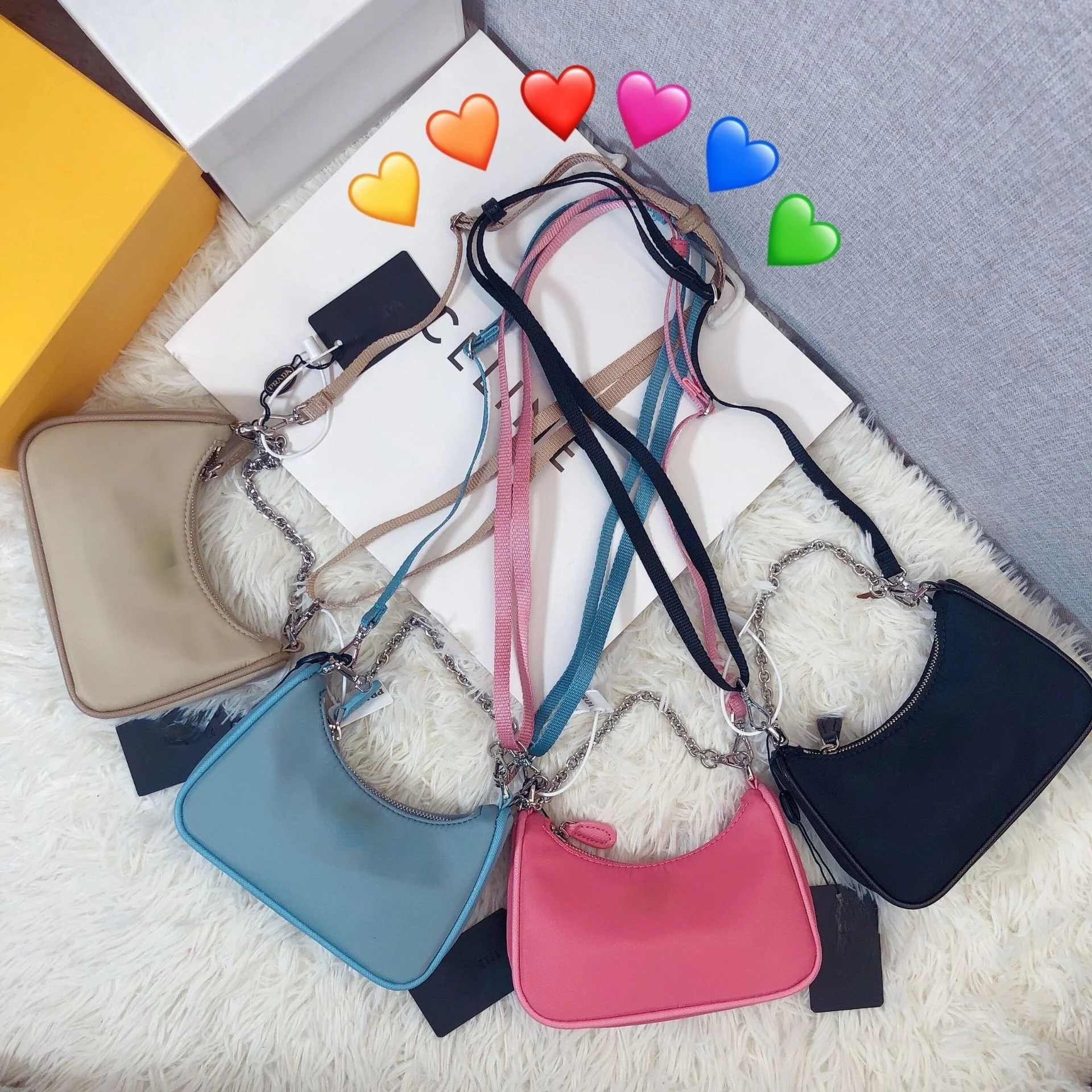 

Three-in-One Underarm Women's Bag Retro Shoulder Bag New Nylon Chain Bag Mini Crossbody Women's Bag