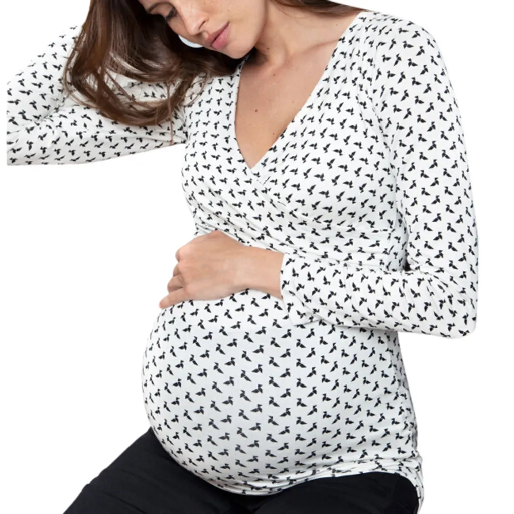 

JAYCOSIN Blouse Women Clothes Pregnant Nusring Maternity Long Sleeve Ruffles Printed Dot Blouse Tops Womens Clothing