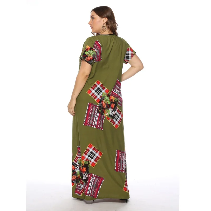 

Summer Round Neck Short Sleeve Summer Loose Large Size Middle-aged Women's Sexy Slim Printed Dress