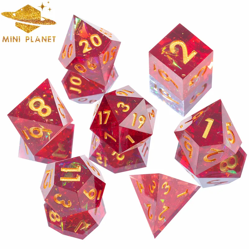 

7pcs/set DND D&D Dice Set Handmade Resin Dice Sharp Edge For Polyhedral DND Table Games RPG Dice Box Sets Galaxy Red Mini Planet