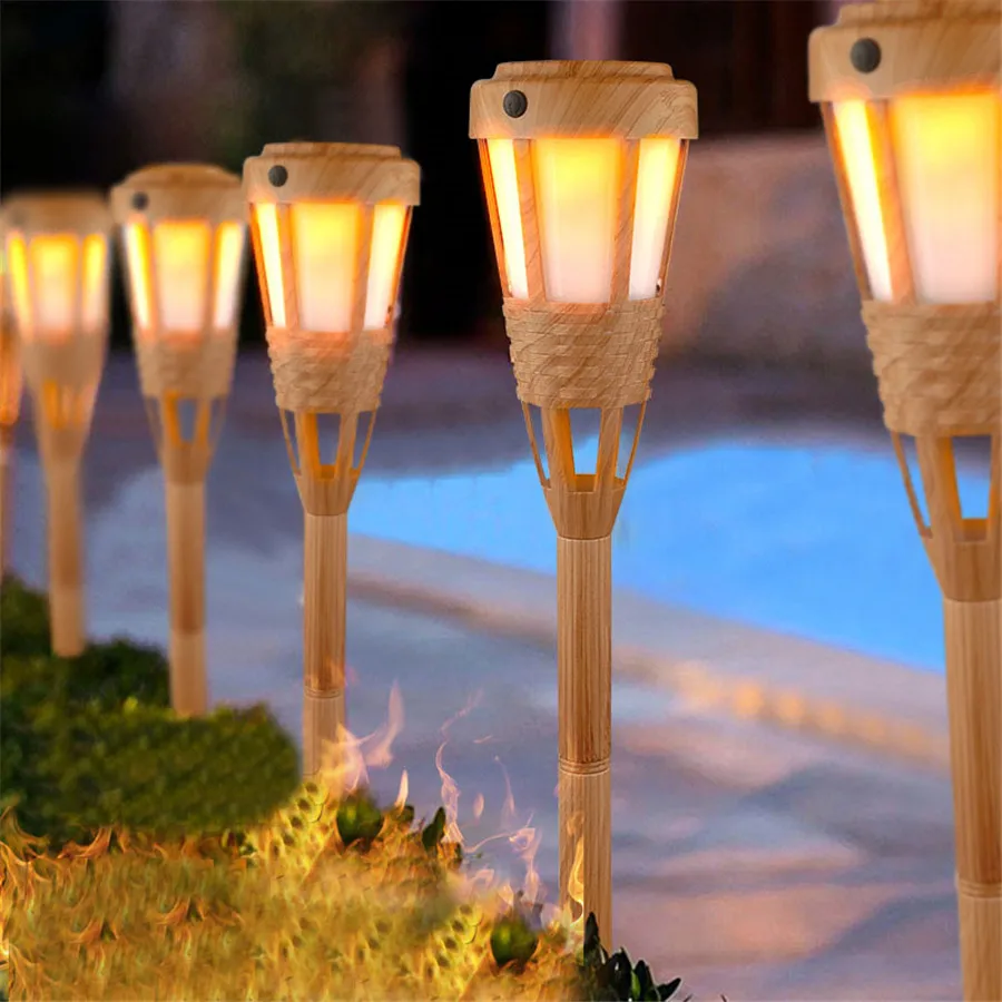 BEIAIDI Solar Tiki Torches Lights Waterproof Imitation bamboo Flickering Flames Landscape Light Villa Garden Pathway Spike Lamp