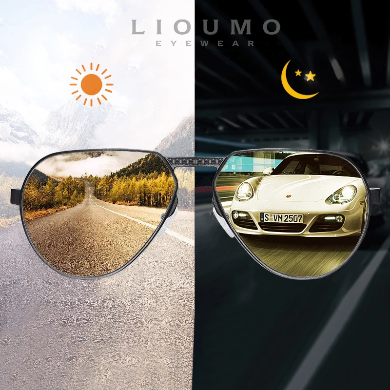 

LIOUMO Aluminum Magnesium Alloy Sunglasses Men Photochromic Polarized Night Vision Driving Glasses Women Anti-Glare zonnebril