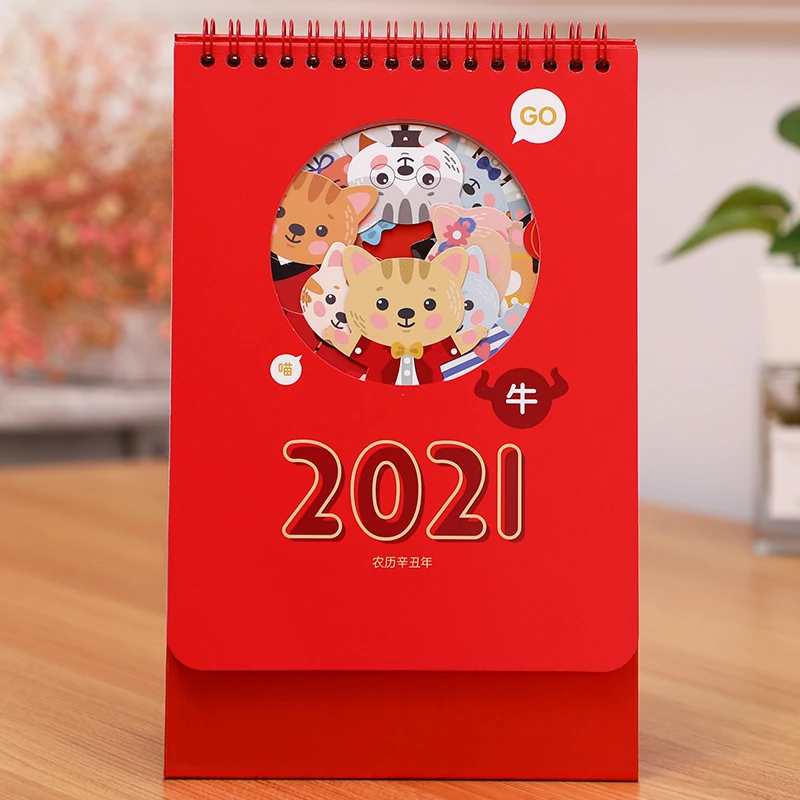 

2021 creative desk calendar year of the ox office home desktop calendar traditional cute Chinese style