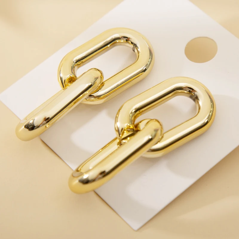 

New Fashion Gold Color Acrylic Earrings For Women Vintage Trendy Simple Long Metal Chain Geometric Drop Earrings Party Jewelry