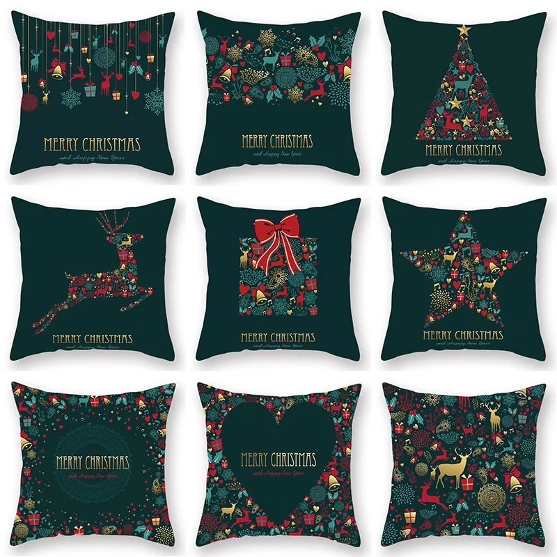 

45x45cm Christmas red and green pillowcase printed sofa cushion new home Christmas pillowcase new arrival