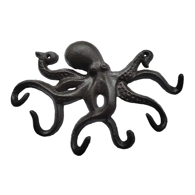 

Cast Iron Octopus Key Crafts Wall Hook Clothing Hanger Octopus Hook Antique Decorative Hook with 6 Tentacle Shaped Hooks