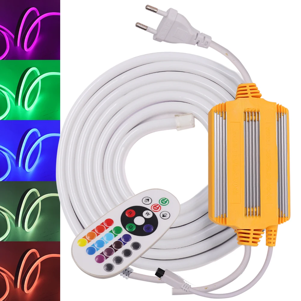 Гибкая неоновая Светодиодная лента RGB с дистанционным управлением 220 В 240