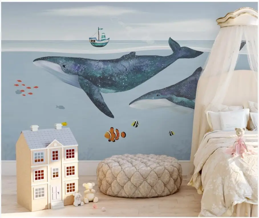 Фотообои 3d в европейском стиле с китами для детской комнаты домашний декор