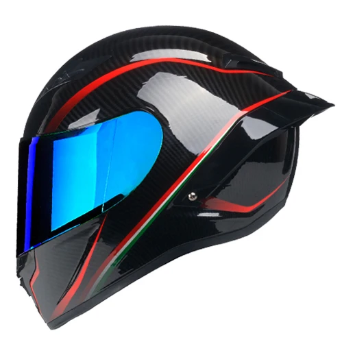 Glossy.Blue Карбоновая печать мотоциклетный шлем полное лицо точка Fmvss No.218certified Capacete Moto Cascos Para Moto Devil Horns Racing - Цвет: Glossy.Blue