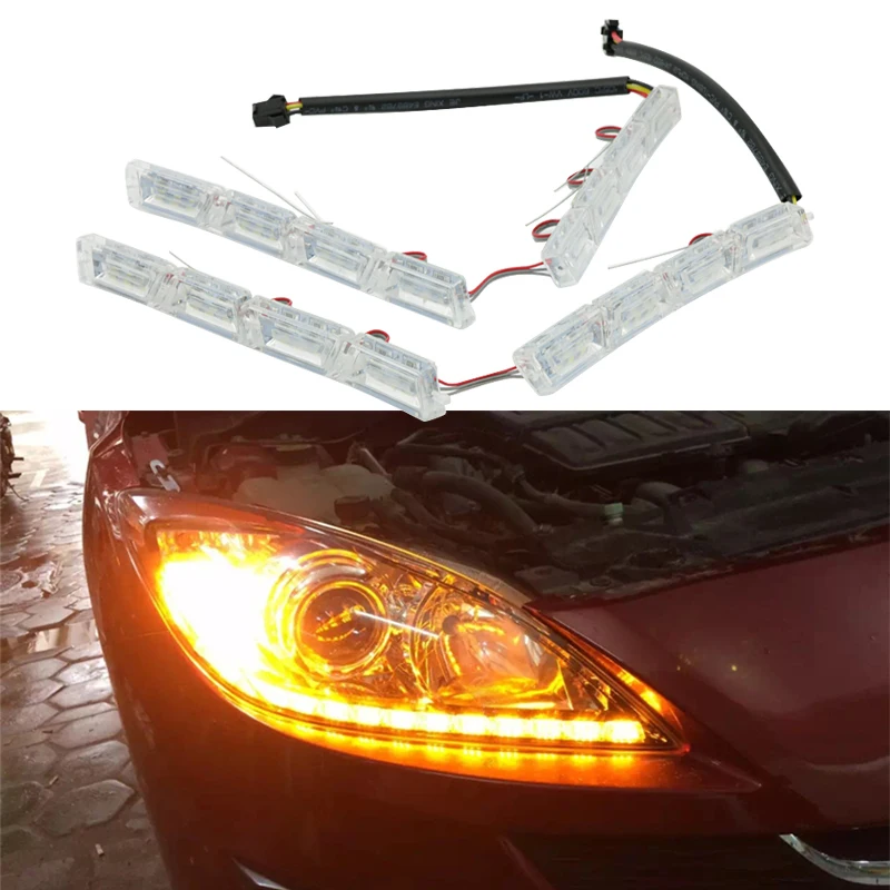 

2pcs car styling LED Headlight DRL Amber Turn Signal Light For Ford Fiesta Focus 2 3 1 MK2 MK3 Mondeo MK4 Fusion Ranger Mustang