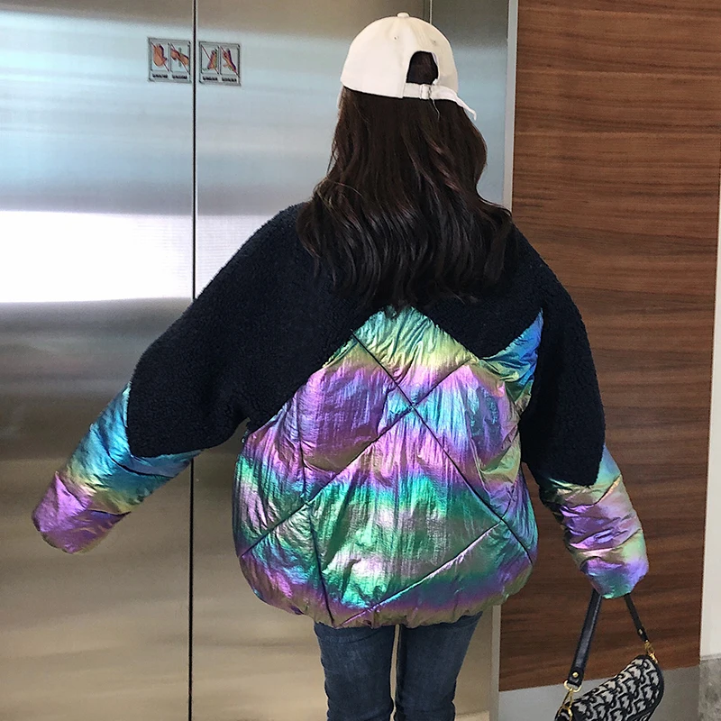 Fitaylor новая зимняя Для женщин светлая сторона лоскутное овечьей Меховая куртка