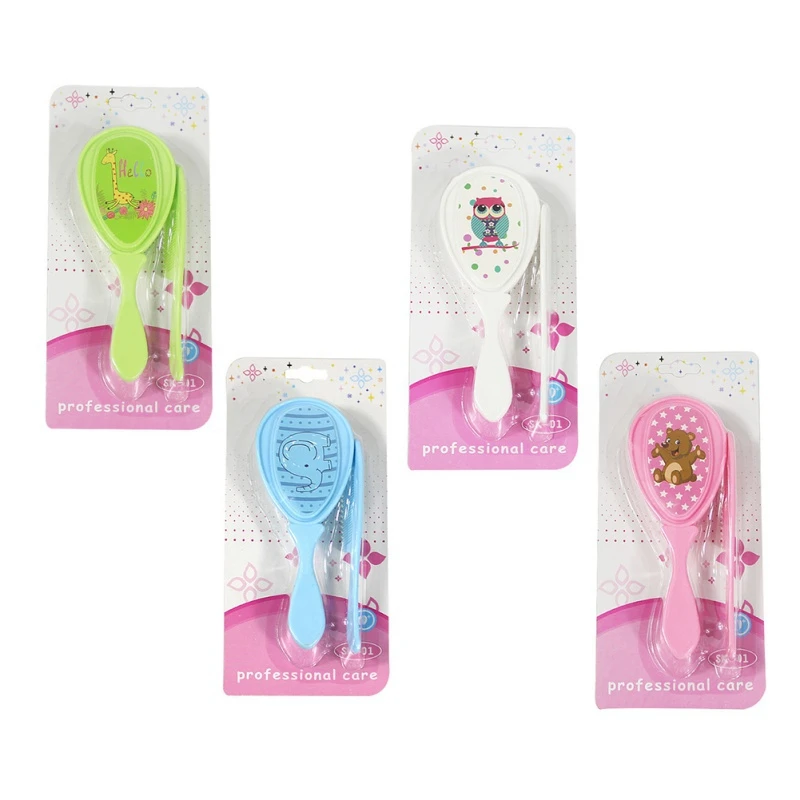 

2Pcs Newborn Baby Cute Cartoon Safety Bathing Soft Care Brush Comb Set Infant Hair Scalps Head Massager Design Pack Kit