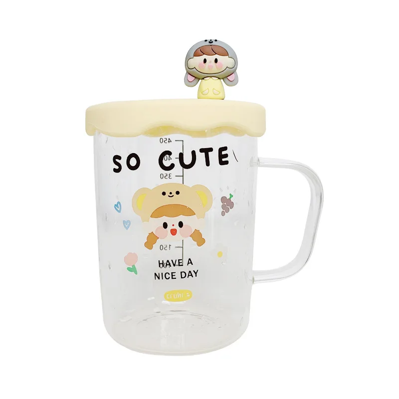 

breakfast milk mug creative cartoon cute Girl Bear glass cup single-layer coffee cup 500ml