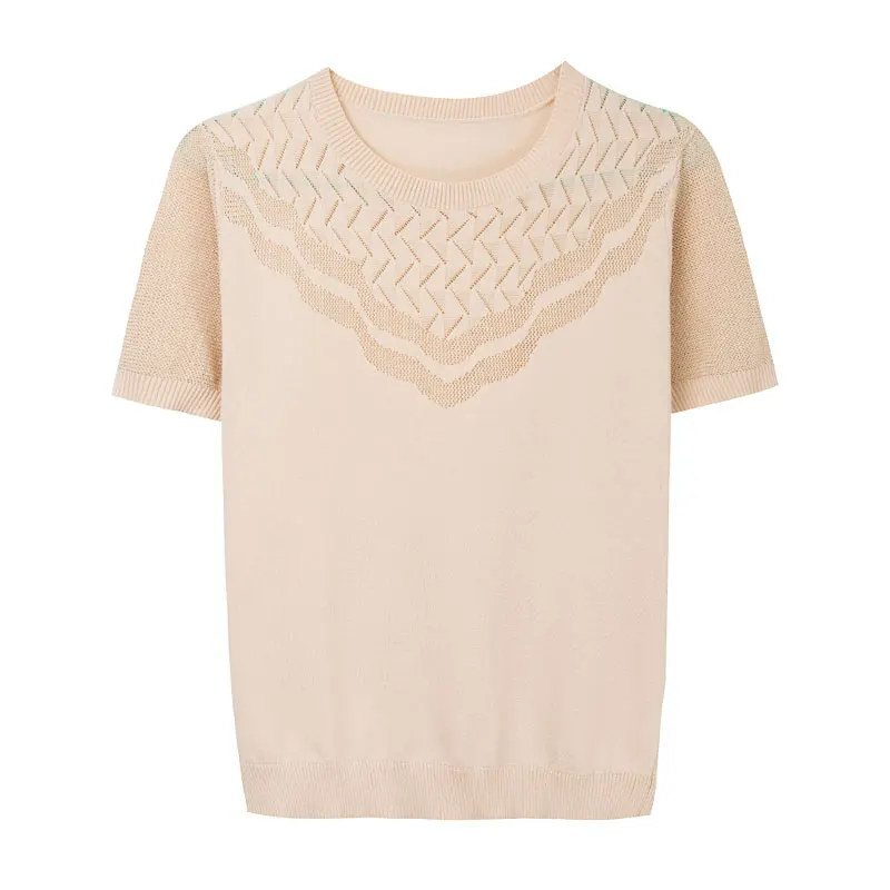 

YISU 2021 New Casual Women Sweater Summer Solid color O-Neck Short sleeve Loose Summer Tops Female Thin Knitted Pullover