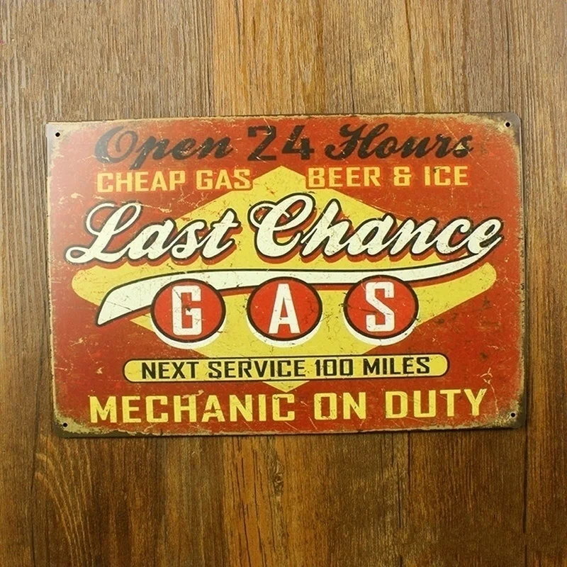 

Last Chance Gas ,Tin Sign Garage, Metal Sign ,Wall Sticker ,Man Cave Home Decoration Wall Announcement Sign Plates Wall Stickers